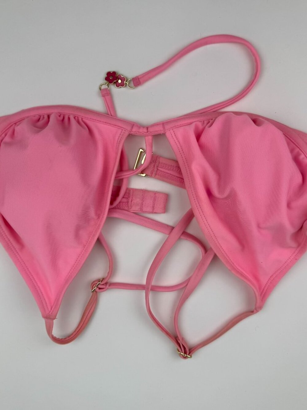 Wild Fable Pink Flower Charm Strappy Bikini Top Size L Flaw/Stain